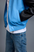 Men's Baseball Multi Color Jacket [Baby Blue/White/Black]