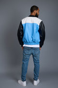 Men's Baseball Multi Color Jacket [Baby Blue/White/Black]