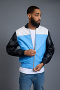 Men's Baseball Multi Color Jacket [Baby Blue/White/Black]