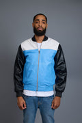 Men's Baseball Multi Color Jacket [Baby Blue/White/Black]