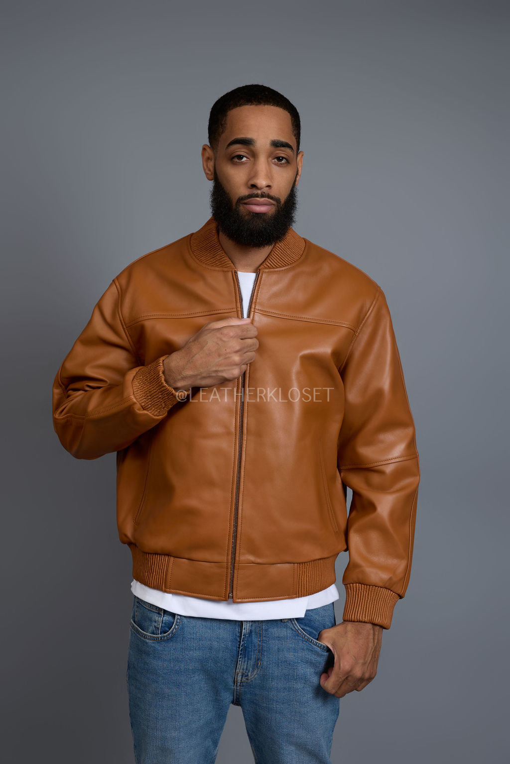 Men's Classic Baseball Leather Jacket [Saddle Brown]