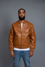 Men's Classic Baseball Leather Jacket [Saddle Brown]