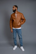 Men's Classic Baseball Leather Jacket [Saddle Brown]