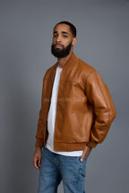 Men's Classic Baseball Leather Jacket [Saddle Brown]