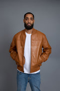 Men's Classic Baseball Leather Jacket [Saddle Brown]