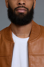Men's Classic Baseball Leather Jacket [Saddle Brown]