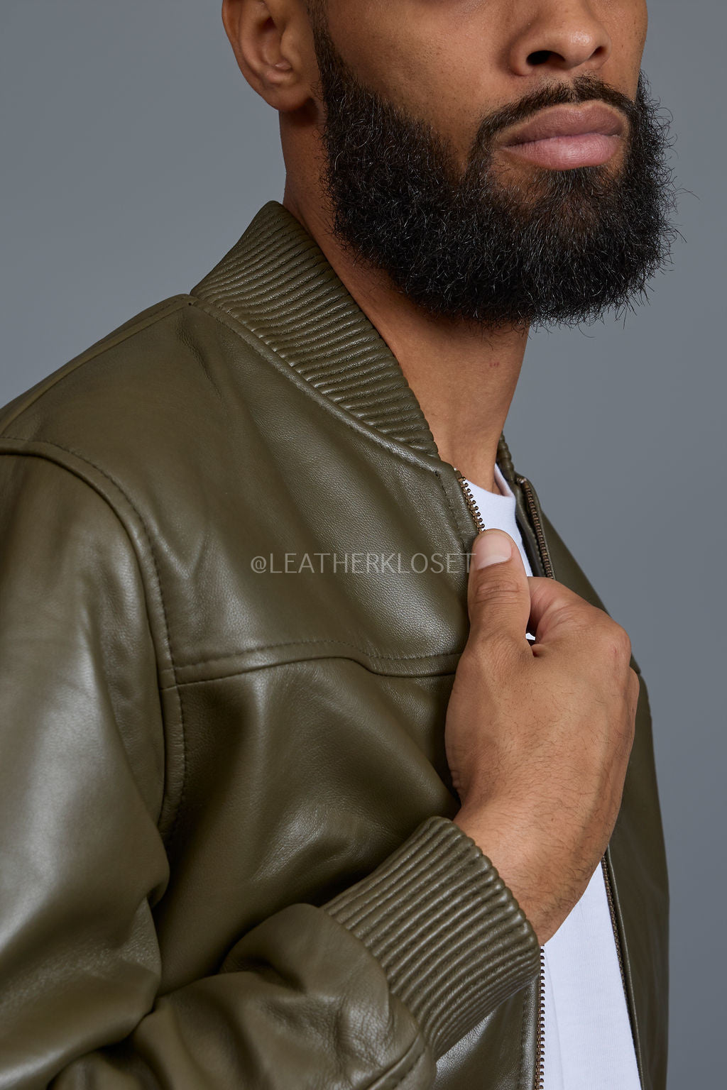 Men's Classic Baseball Leather Jacket Olive Green