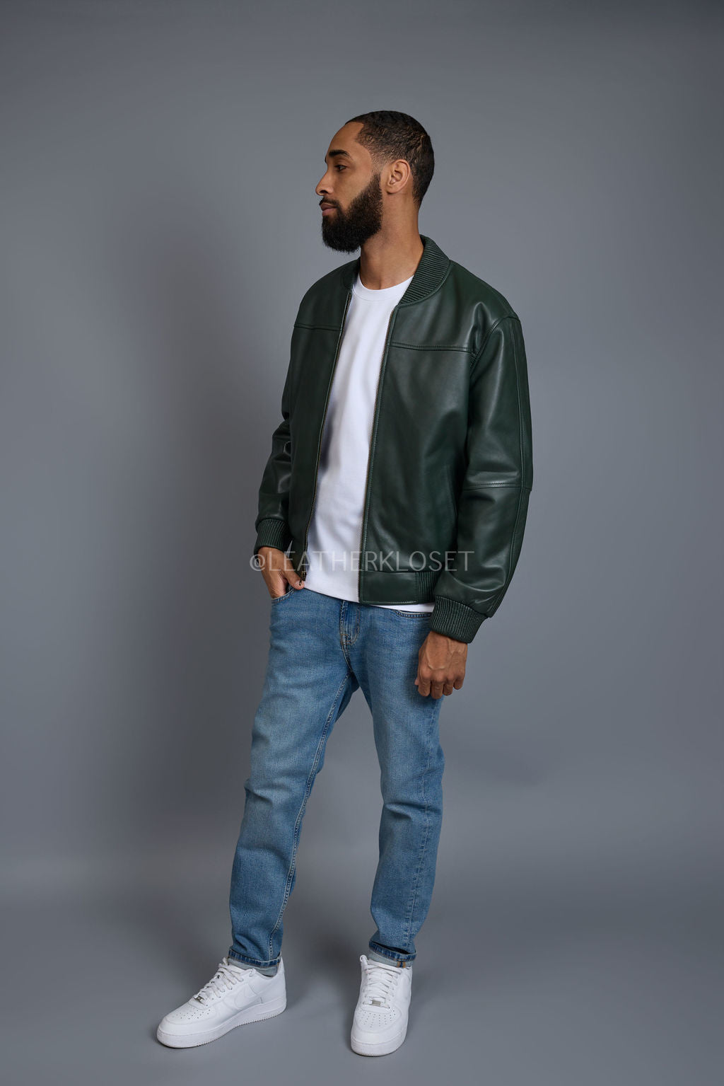 Men's Classic Baseball Jacket Forest Green