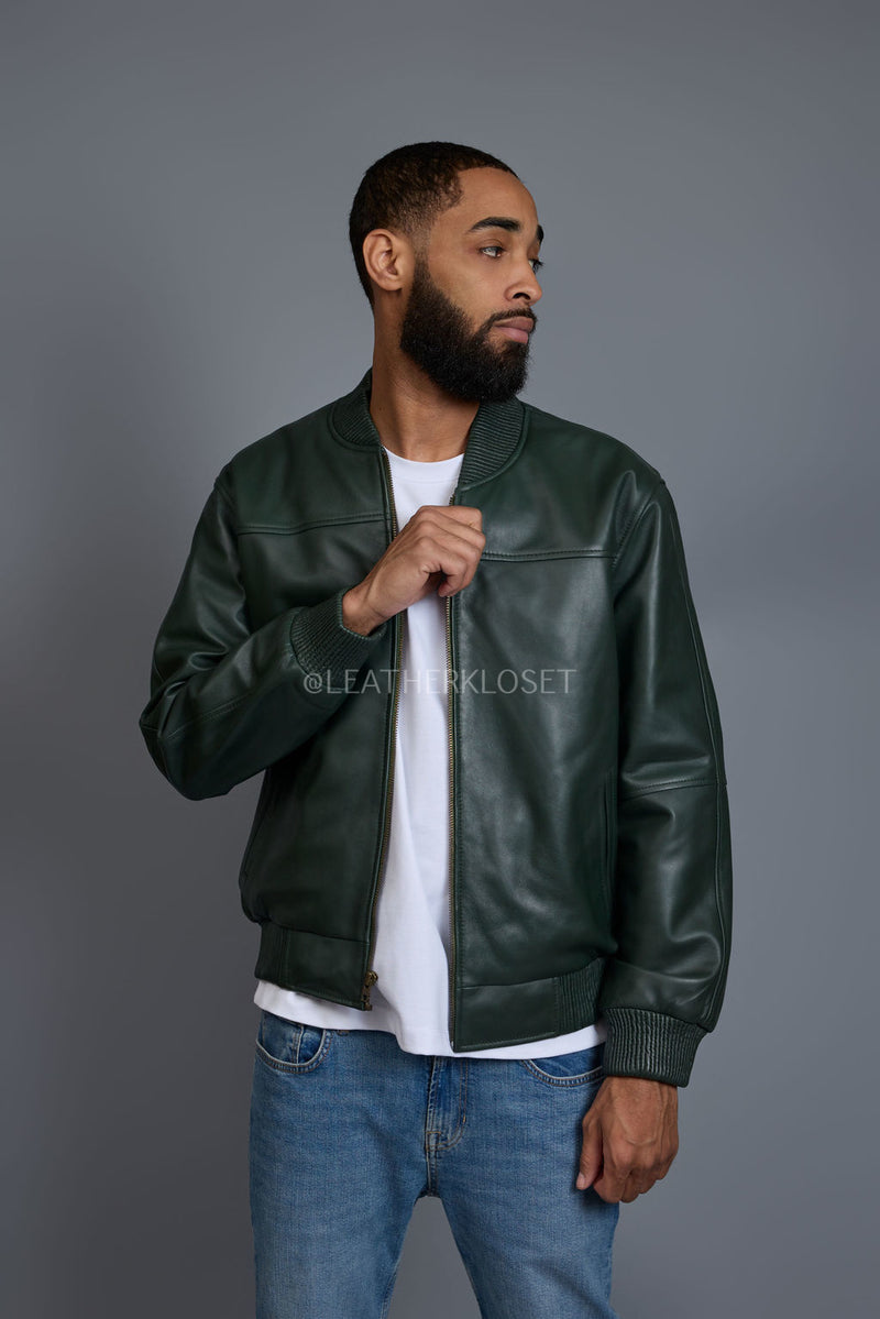 Men's Classic Baseball Jacket Forest Green