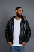 Men's Classic Baseball Jacket With Fox Hood [Black/Crystal Fox]