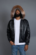 Men's Classic Baseball Jacket With Fox Hood [Black/Crystal Fox]