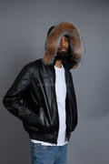 Men's Classic Baseball Jacket With Fox Hood [Black/Crystal Fox]