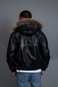 Men's Classic Baseball Jacket With Fox Hood [Black/Crystal Fox]