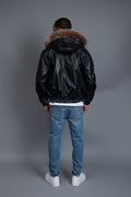 Men's Classic Baseball Jacket With Fox Hood [Black/Crystal Fox]