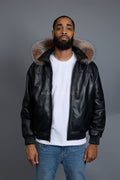 Men's Classic Baseball Jacket With Fox Hood [Black/Crystal Fox]