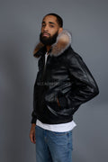 Men's Classic Baseball Jacket With Fox Hood [Black/Crystal Fox]