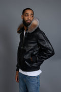 Men's Classic Baseball Jacket With Fox Hood [Black/Crystal Fox]
