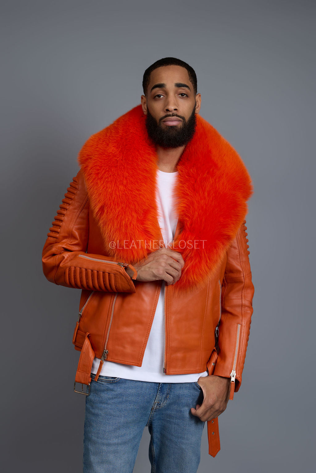 Men's Trey Biker Full Fox Fur Collar [Orange]