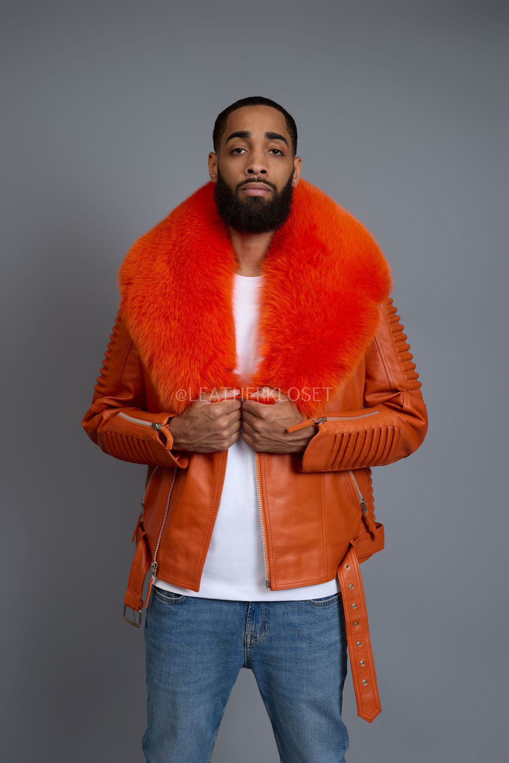 Men's Trey Biker Full Fox Fur Collar [Orange]