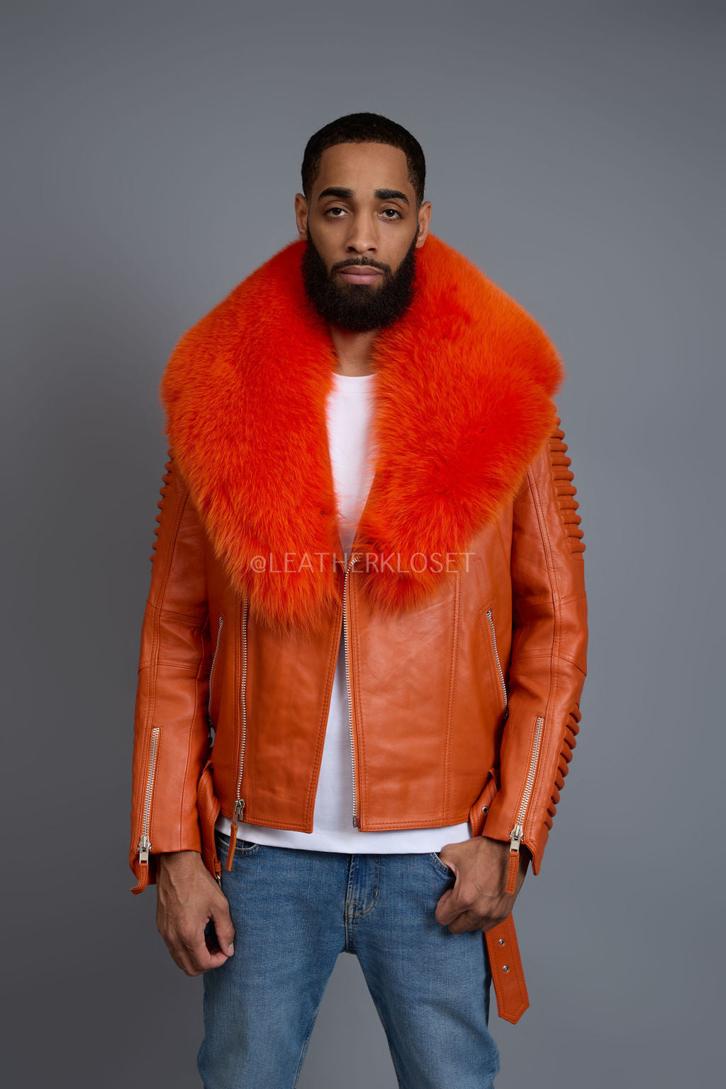 Men's Trey Biker Full Fox Fur Collar [Orange]