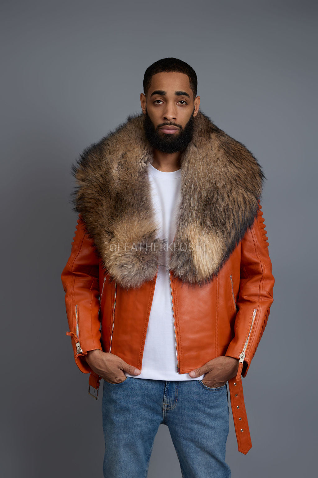 Men's Trey Biker Full Raccoon Fur Collar [Raccoon]