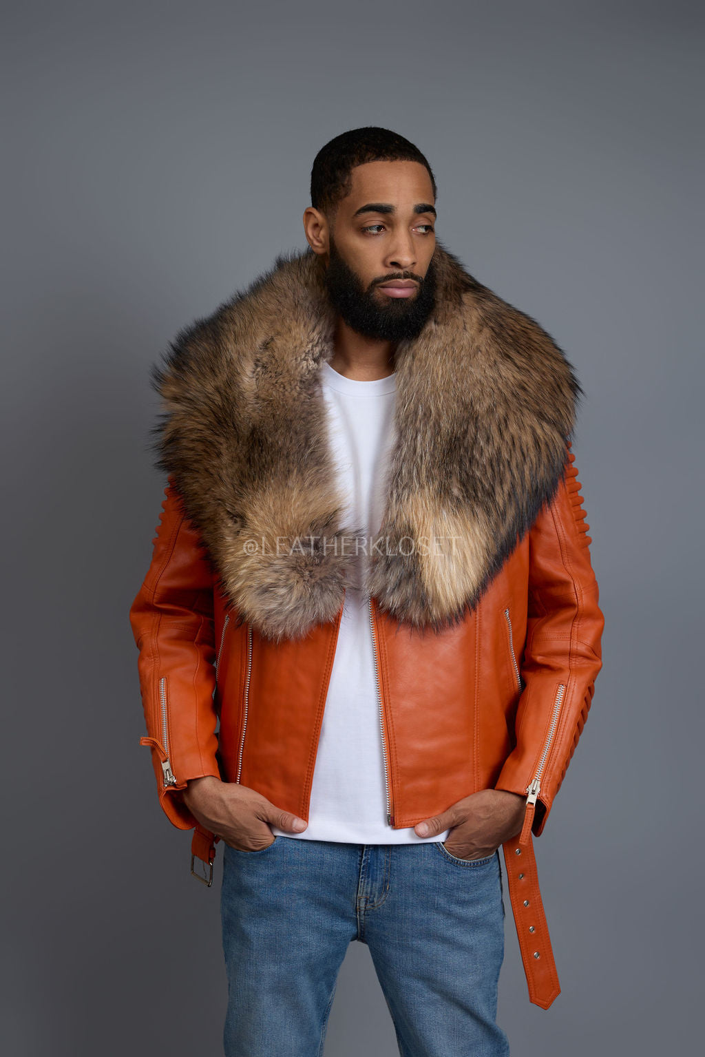 Men's Trey Biker Full Raccoon Fur Collar [Raccoon]
