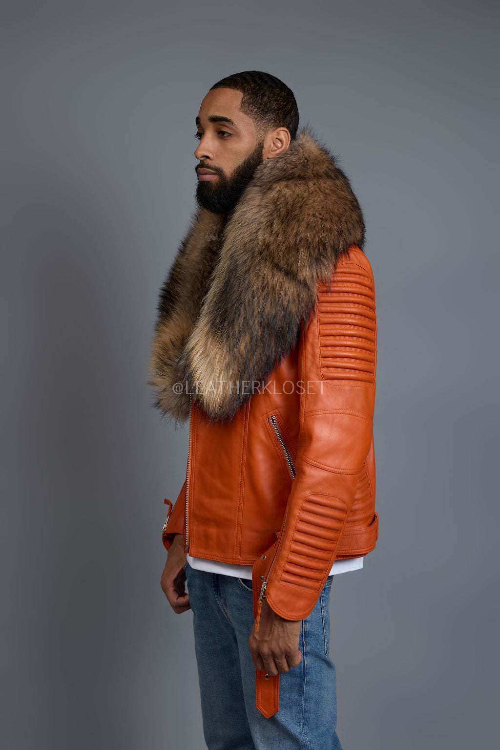 Men's Trey Biker Full Raccoon Fur Collar [Raccoon]