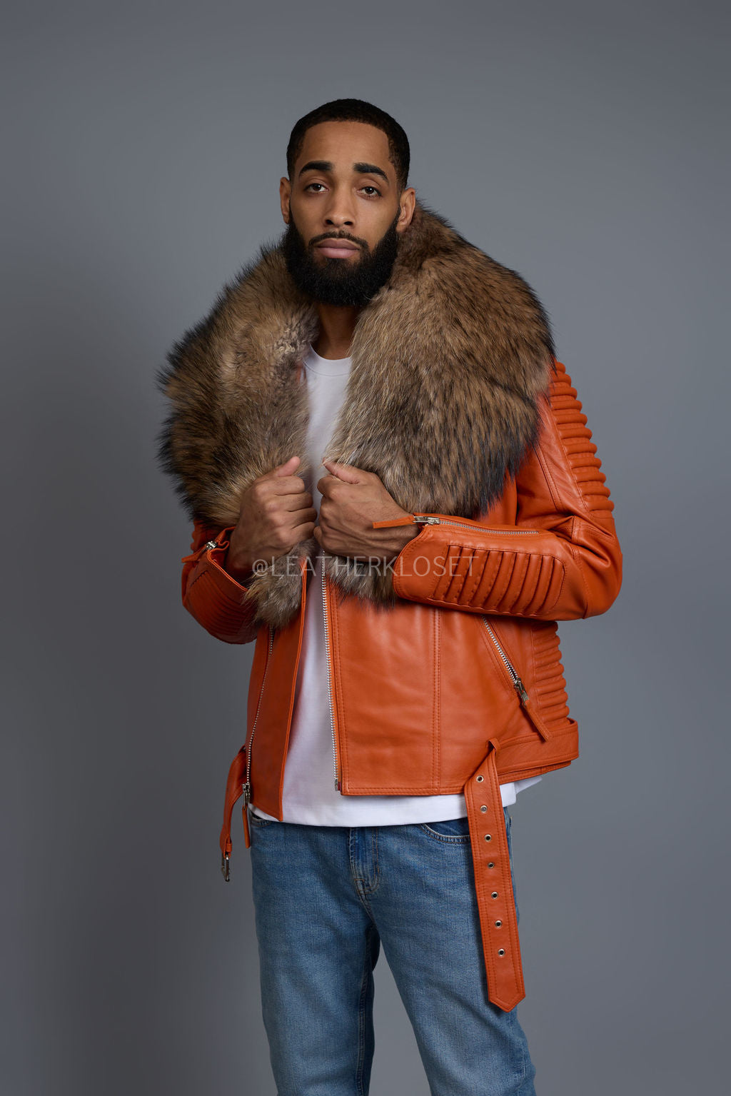 Men's Trey Biker Full Raccoon Fur Collar [Raccoon]