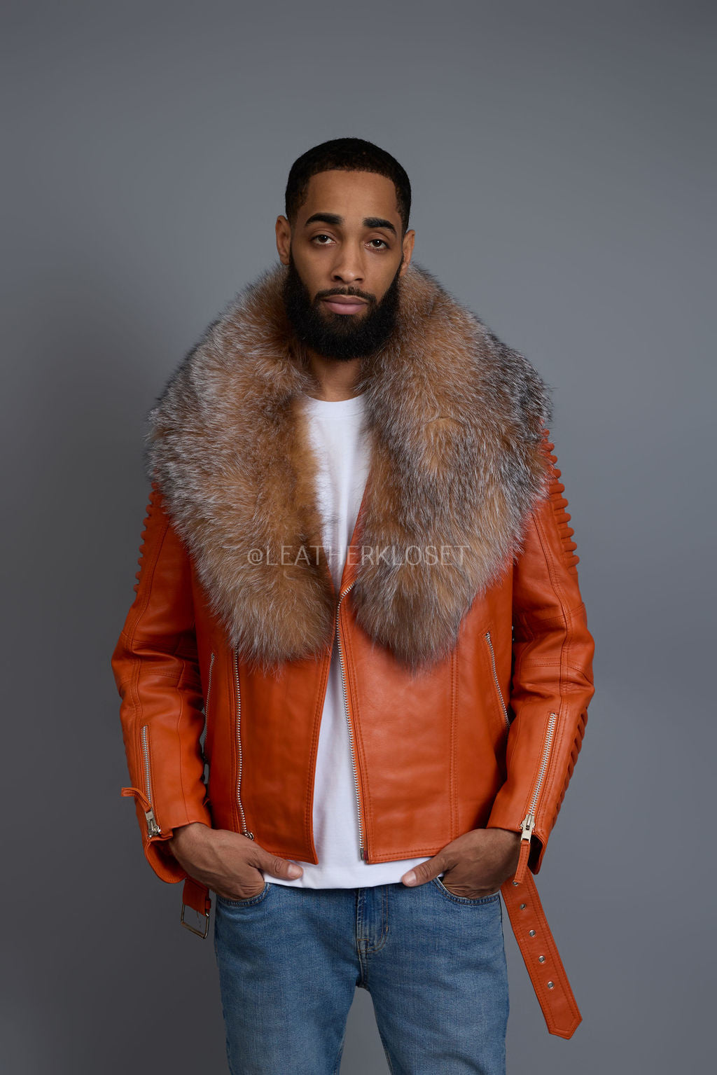 Men's Trey Biker Full Fox Fur Collar [Crystal Fox]