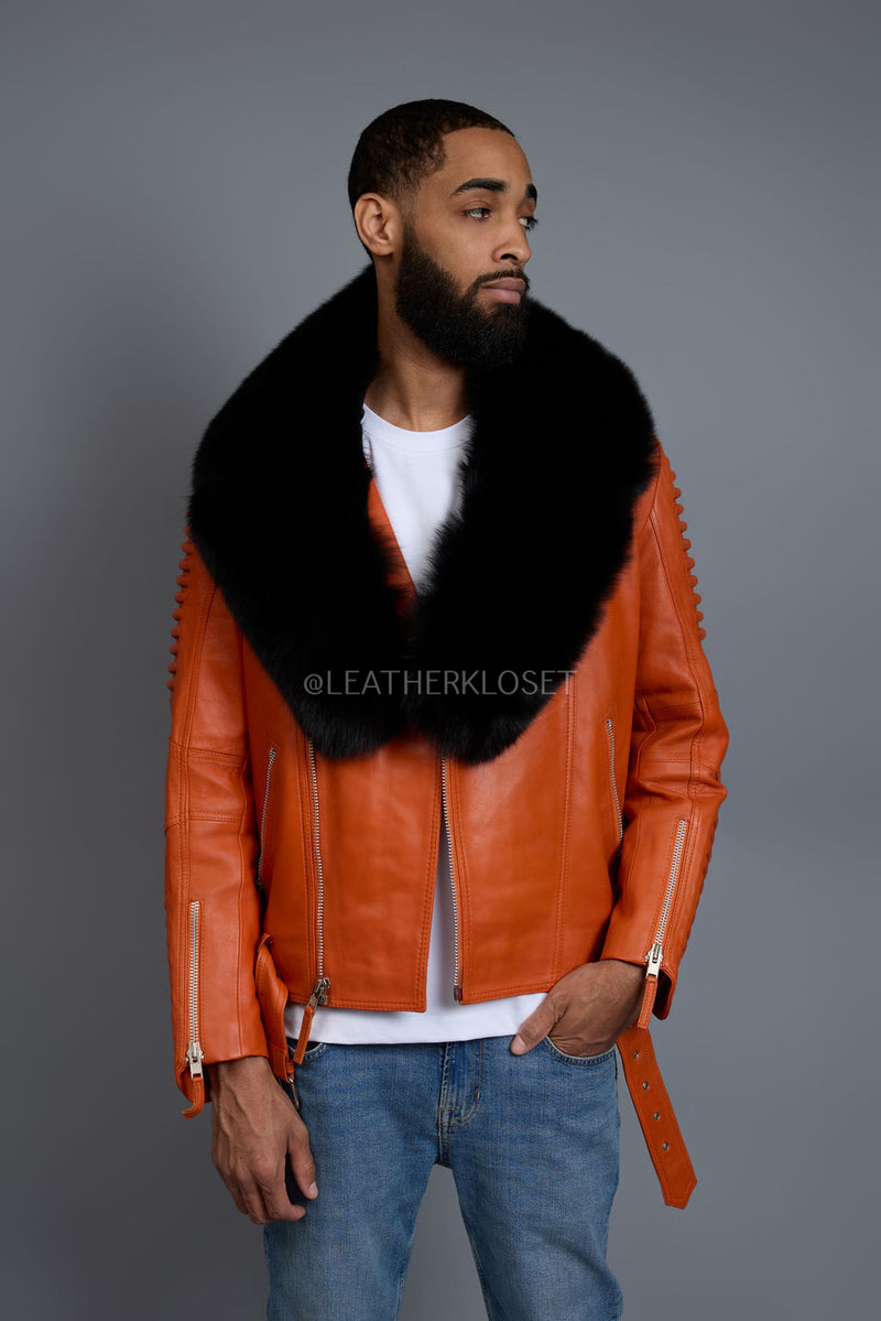 Men's Trey Biker Full Fox Fur Collar [Black Fox]