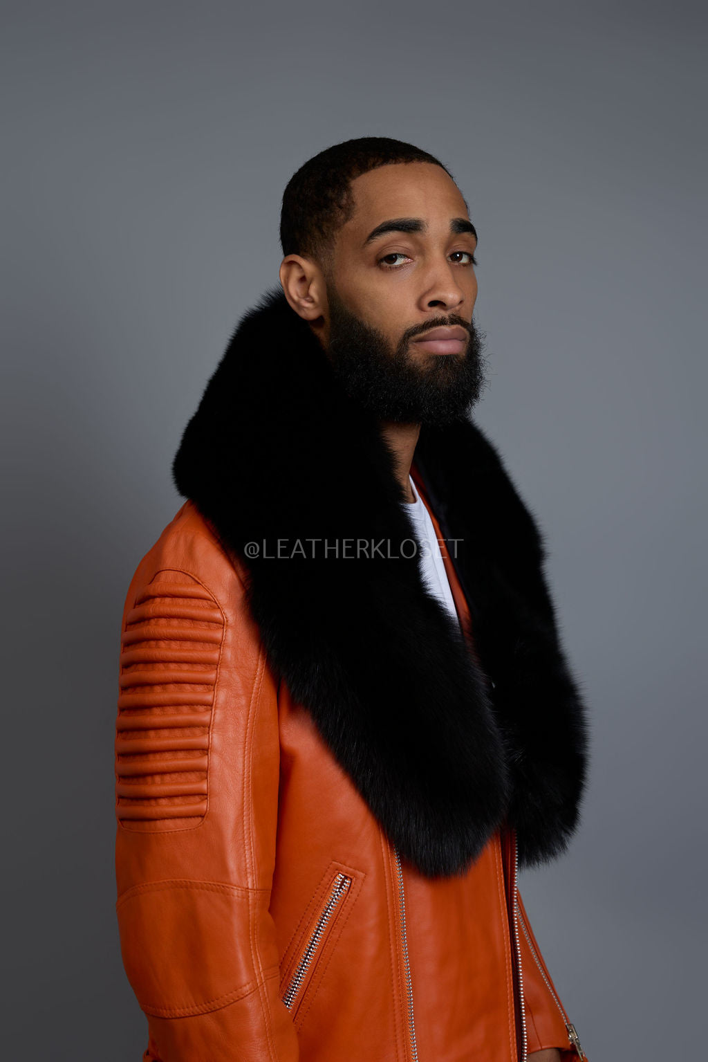 Men's Trey Biker Full Fox Fur Collar [Black Fox]