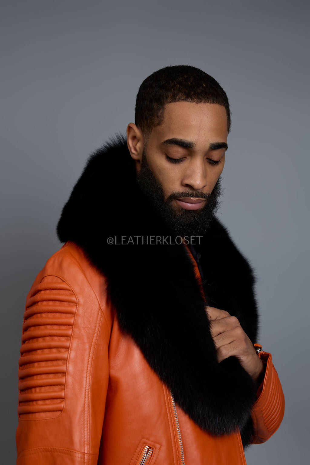 Men's Trey Biker Full Fox Fur Collar [Black Fox]