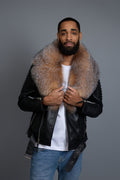 Men's Trey Biker Black Leather Full Fox Fur Collar [Crystal Fox]