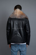 Men's Trey Biker Black Leather Full Fox Fur Collar [Crystal Fox]