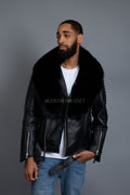 Men's Trey Biker Black Full Fox Fur Collar [Black Fox]
