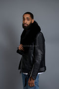 Men's Trey Biker Black Full Fox Fur Collar [Black Fox]