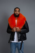 Men's Trey Biker Black Full Fox Fur Collar [Orange Fox]
