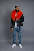 Men's Trey Biker Black Full Fox Fur Collar [Orange Fox]