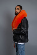 Men's Trey Biker Black Full Fox Fur Collar [Orange Fox]