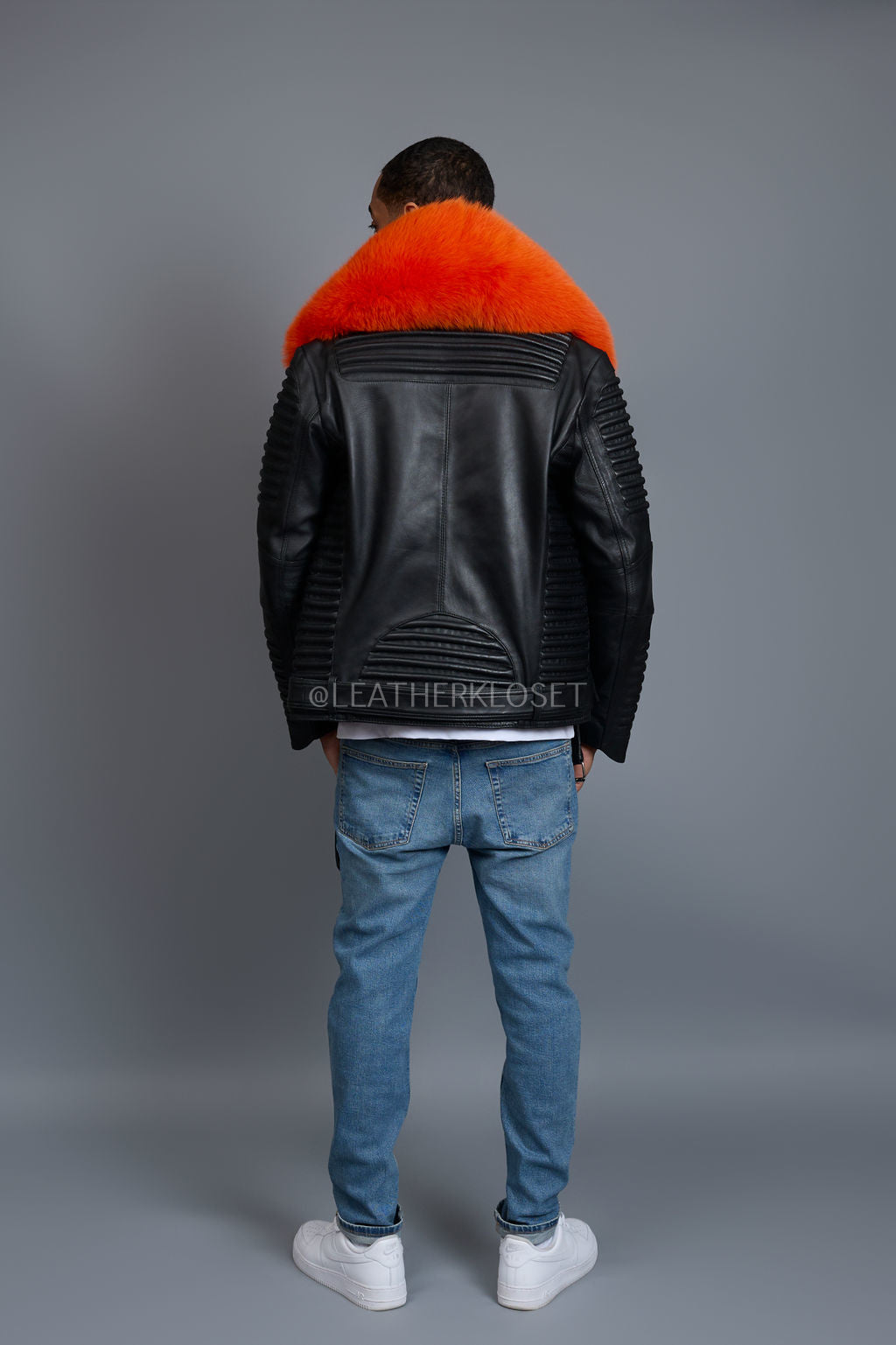 Men's Trey Biker Black Full Fox Fur Collar [Orange Fox]