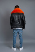 Men's Trey Biker Black Full Fox Fur Collar [Orange Fox]