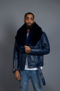 Men's Trey Biker Navy Full Fox Fur Collar [Navy Fox]