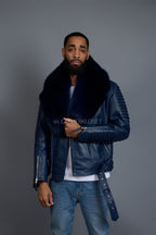 Men's Trey Biker Navy Full Fox Fur Collar [Navy Fox]