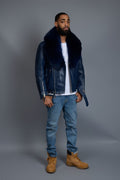 Men's Trey Biker Navy Full Fox Fur Collar [Navy Fox]