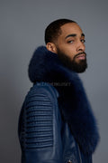 Men's Trey Biker Navy Full Fox Fur Collar [Navy Fox]