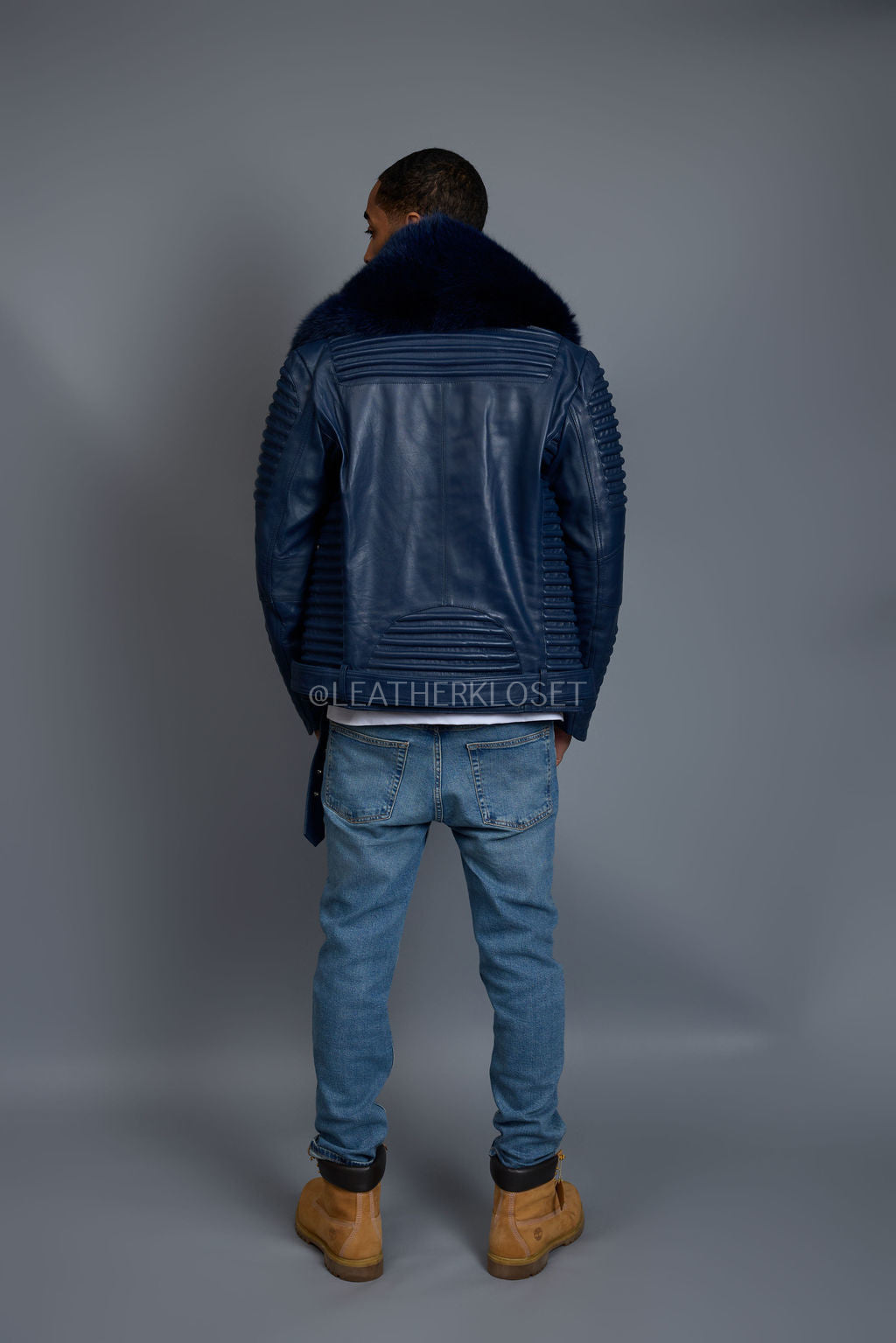 Men's Trey Biker Navy Full Fox Fur Collar [Navy Fox]