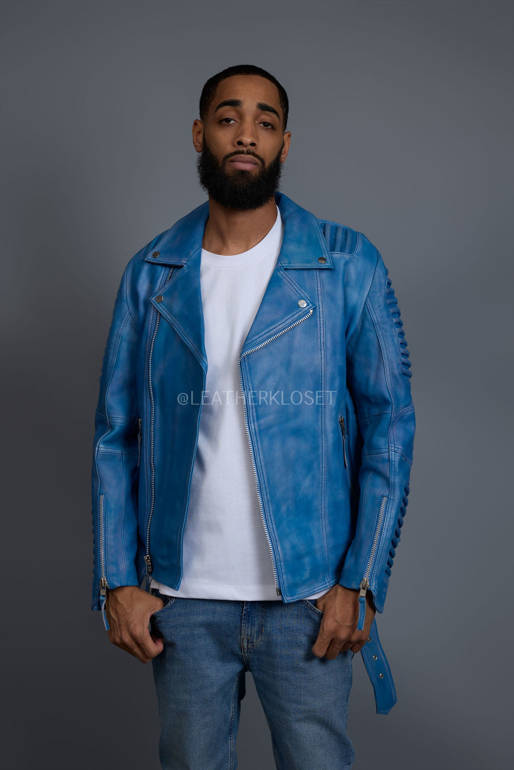 Men's Trey Biker Jacket Distressed Leather
