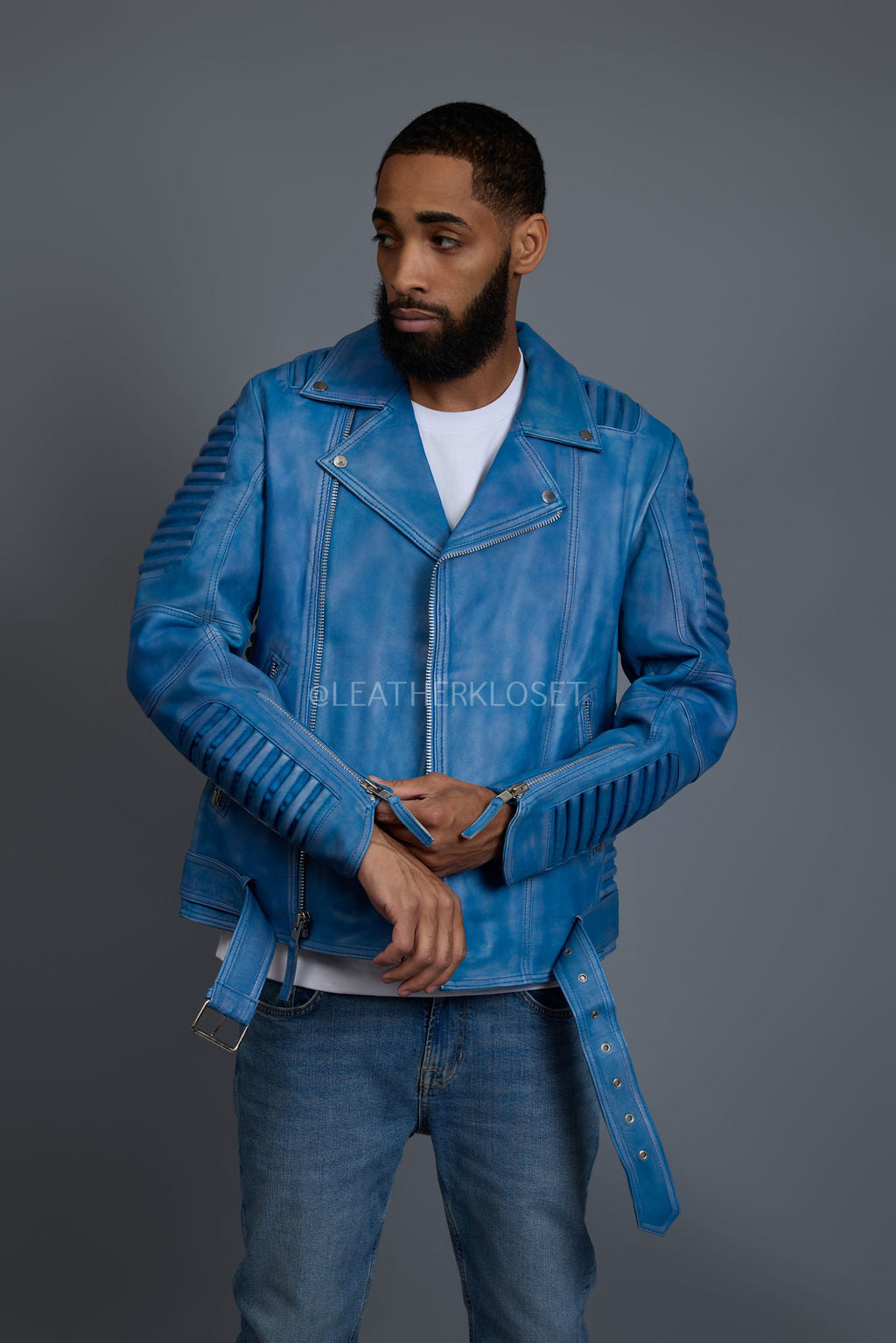 Men's Trey Biker Jacket Distressed Leather