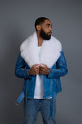 Men's Trey Biker Denim Leather Full Fox Fur Collar