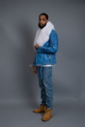 Men's Trey Biker Denim Leather Full Fox Fur Collar